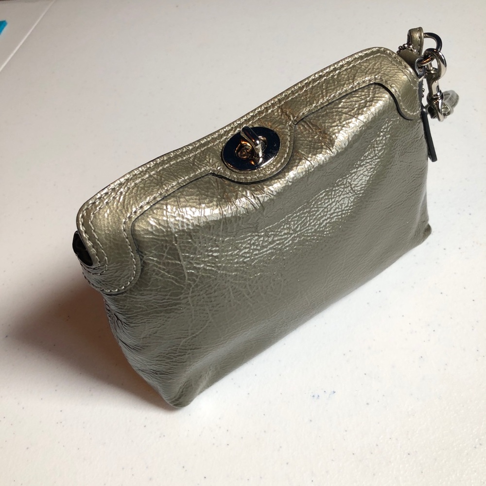 Coach Gray Patent Leather Turnlock Wristlet Bag